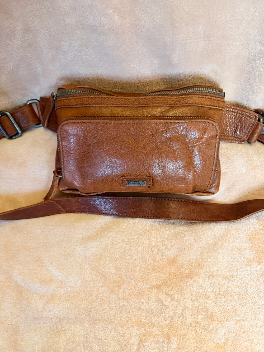Men's Brown Leather Belt Bag with Front Zip Pocket